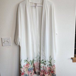 Lane Bryant Cacique Cover, Chiffon, White with floral border,  22/24